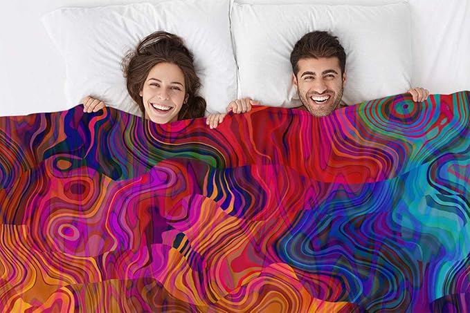 Mugod Colorful Chaotic Waves Throw Blanket Purple Fuchsia Pink Red Orange Gold Blue Rainbow Pattern Decorative Soft Warm Cozy Flannel Plush Throws Blankets for Baby Toddler Dog Cat 30 X 40 Inch