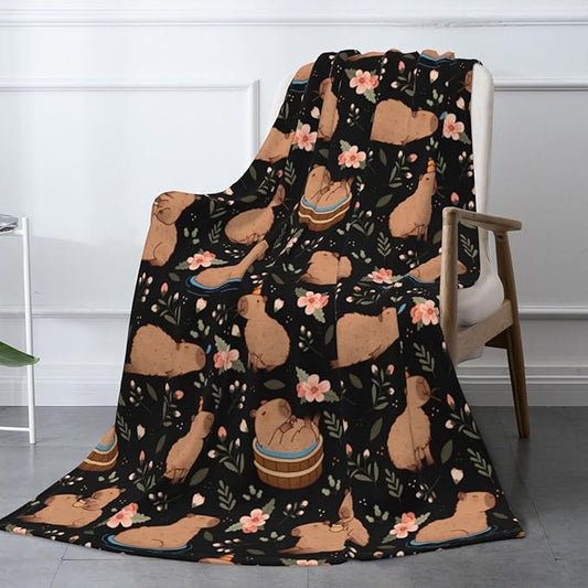 Cute Capybara Pattern Soft Fleece Blanket - Cozy and Cute Animal Design for Bed, Couch, or Gift 50"x40"