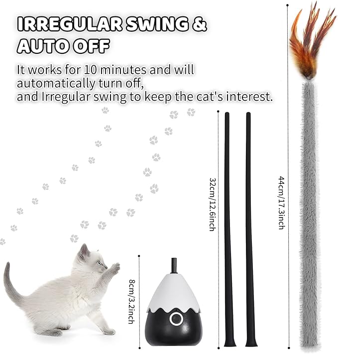 Cat Toys Rechargeable Plush Cat Wand Toy with Silicone Teaser Tail, Electronic Cat Toys Interactive for Indoor Cats/Kittens, Automatic Exercise Cat Toy - Black
