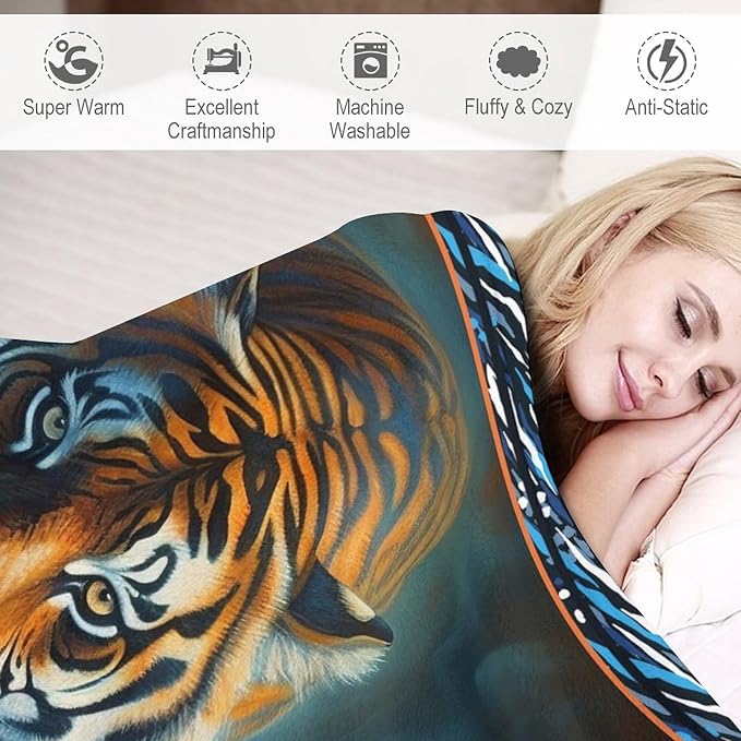 Tiger Blanket Wild Animal Print Throw Blankets for Couch Sofa Bed Stuff Decor Soft Cozy Fleece Plush Flannel Bedding Gifts for Men Women Adults Lover 50"x60"