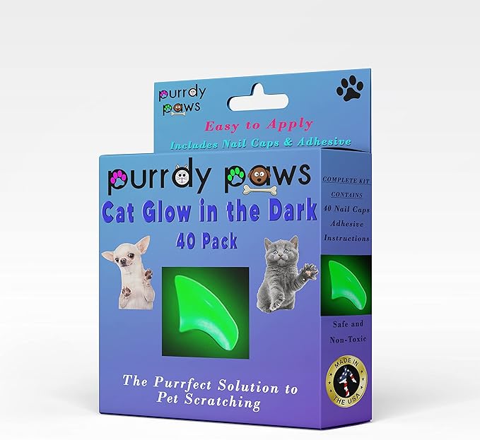 40 Pack Soft Nail Caps for Cat Claws Green Glow in The Dark Small