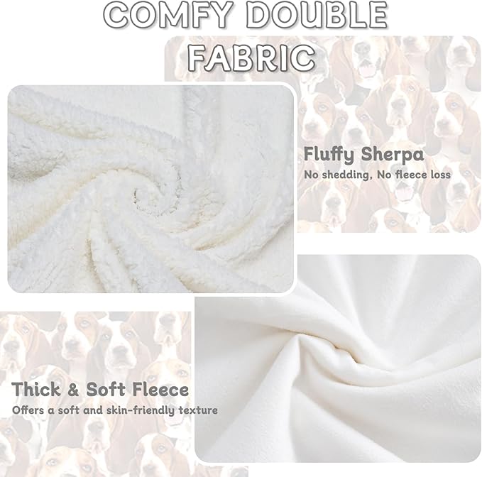 BlessLiving Basset Hound Blanket Fuzzy Micro Fleece Blanket Kids Puppy Blanket Bassett Hound Sherpa Plush Throw Blanket Twin Size Beds Bassett Hound Gifts for Adults Women (60''x80'')