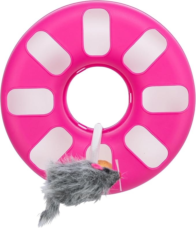 TRIXIE Crazy Circle with Plush Cat Toy on Spring, Interactive Cat Toy, Cat and Mouse Toy, Exercise Toy, Pink (Pink)