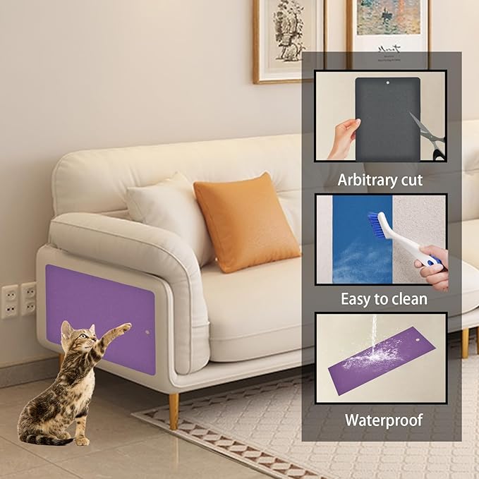 6 PCS Cat Nail File Scratcher,11.0x14.9''Nail File for Cats Scratch Liner,Cat Nail Scratching Strips with Hanging Hole Peel Stick Kitten Scratching Manicure Sandpaper for Litter Box(Purple)