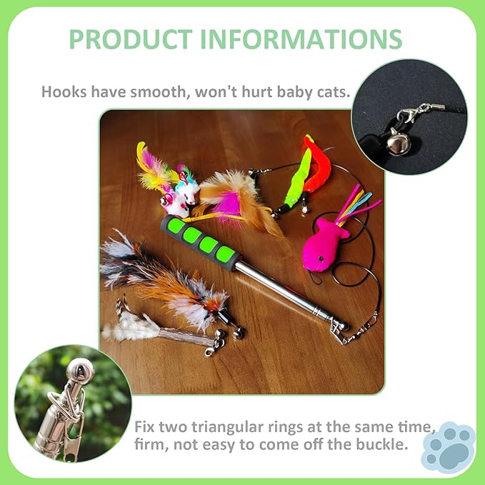 Cat Fishing Pole for Indoor Cats,Interactive cat Toys with Colorful Feather and Bell. (Green)