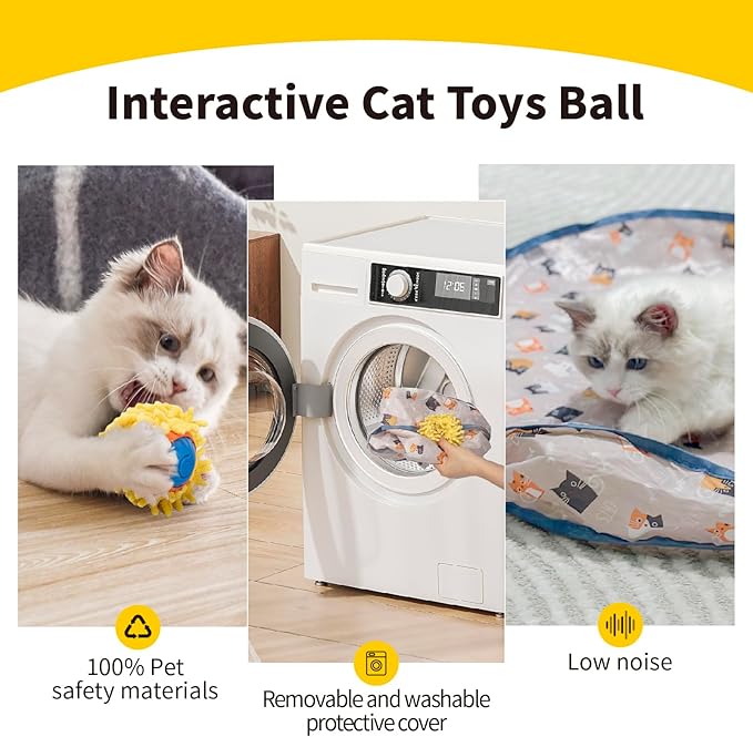 Interactive Cat Toys,Fast Bouncing Ball in Play Mat,Fast Rolling Ball Hide and Seek Game for Indoor Exercise Kicker,Automatic Motion Activated Moving Ball,28 Inch Play Pouch