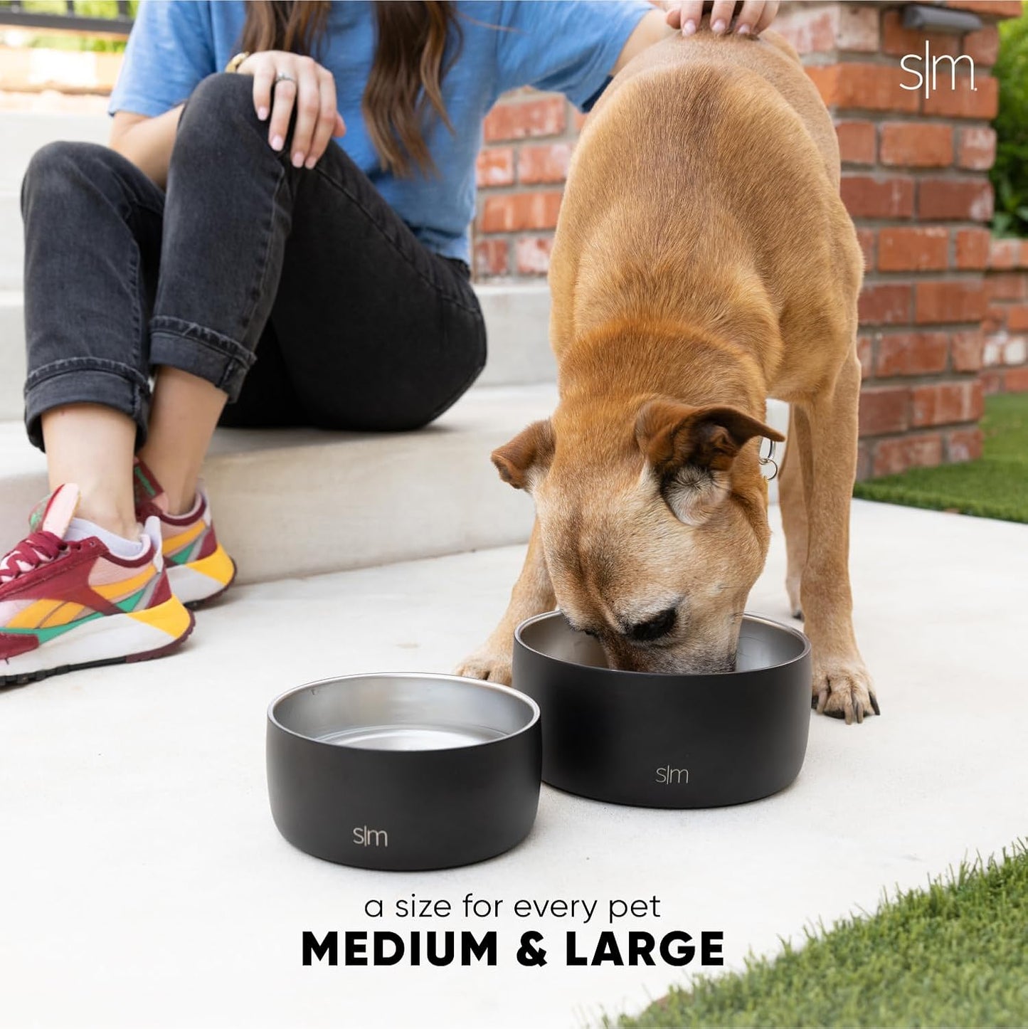 Simple Modern Stainless Steel Pet Water Bowl for Dogs & Cats | Insulated Stainless Steel Food Bowls for Dog Cat | No Tip No Slip BPA Free | Bentley Collection | Large (8 Cups) | Midnight Black