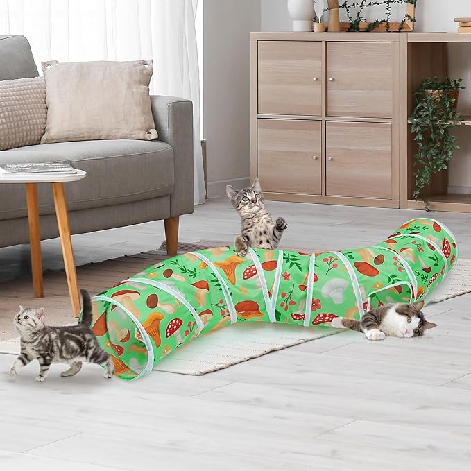 Glittme Cat Tunnel, Cat Tunnels for Indoor Cats, S-Shape Peekaboo Cat Cave with Cat Toys, Foldable Cat Tubes and Tunnels for Cats, Rabbit, Puppy, Guinea Pig