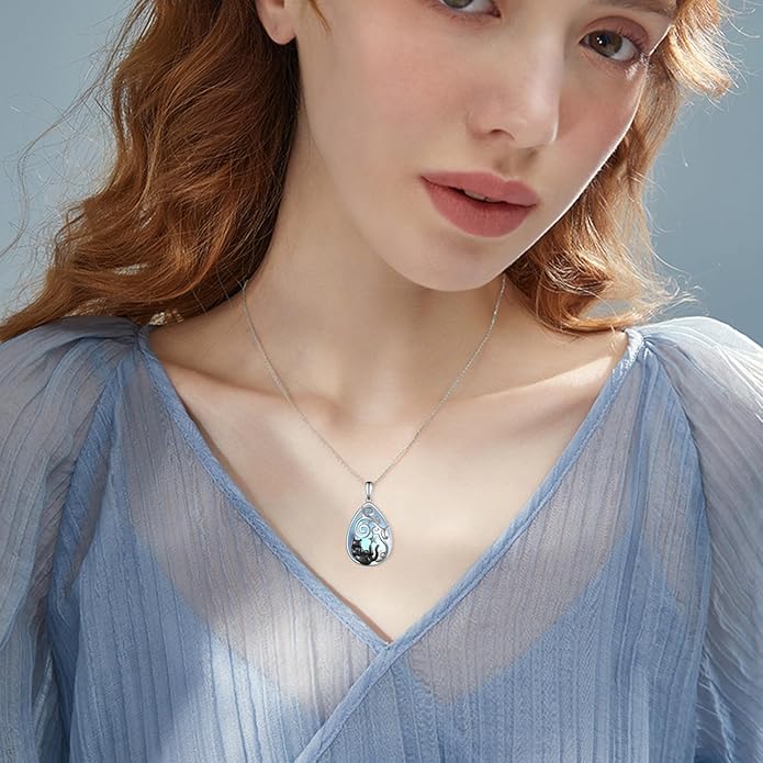 Black Cat Necklace 925 Sterling Silver Moonstone Black Cat Necklace Moonstone Cat Jewelry Gifts for Women