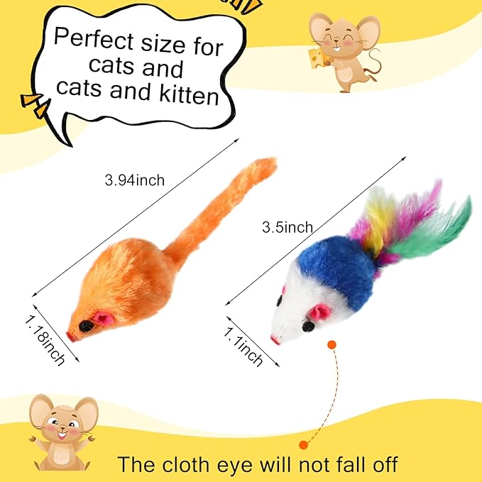 Syhood 120 Pcs Fur Mice Cat Toys Catnip Mouse Toys with Rattle Sound for Cats Mini Mice for Indoor Cats Kitten Interactive Play Assorted Color