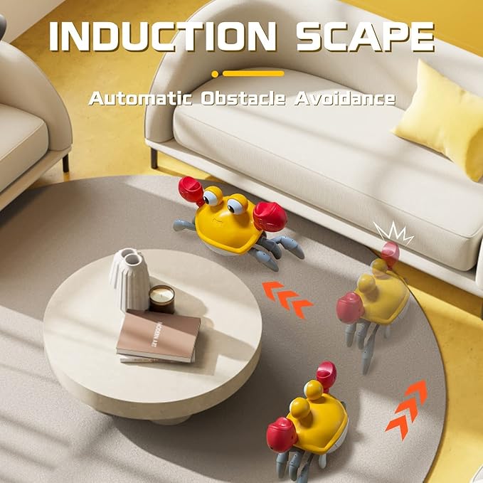 Crawling Crab Dog Cat Toys, Escaping Crab Dogs Cats Toy with Obstacle Avoidance Sensor Interactive Pet Toys with Music Sounds & Lights for Dogs Cats Dancing Crab Toys Gifts for Puppy Small Medium