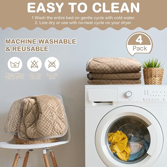 4 Pack Self Warming Cat Bed 16 x 20 Self Heating Cat Mat Warm Thermal Pet Pad Washable Dog Crate Pad Body Heat Dog Cat Bed Mat Blanket Non Slip Bottom for Outdoor Indoor Pets(Camel)