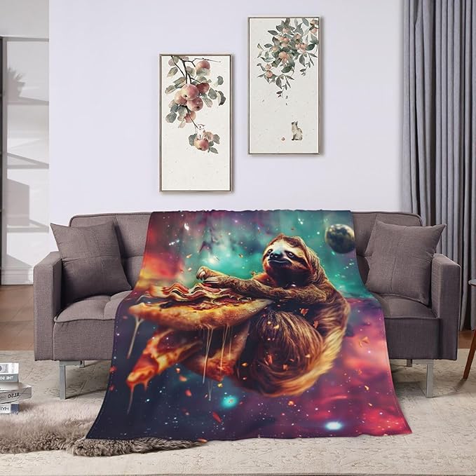 Sloth Pizza Throw Blanket - Funny Sloth Stuff Decor, Cozy Flannel Fleece Soft Plush Fuzzy Warm, Lightweight Bedding for Women & Girls, 50"X40"