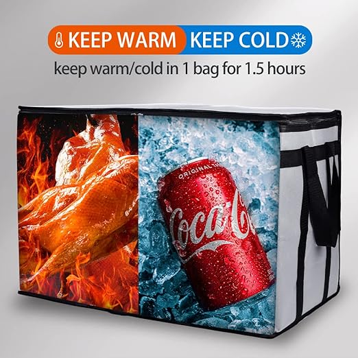 Bodaon Insulated Food Delivery Bag for Hot and Cold Meal, XXX-Large Grocery Tote Insulation Bag for Catering, Pizza Warmer, Grey, 1-Pack