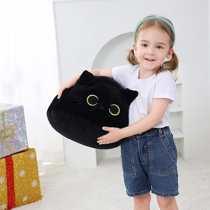 Black Cat Plush, 16" Stuffed Animal Black Cat Plushies, Giant Soft Cute 3D Cat Pillow Doll Toy Home Decor