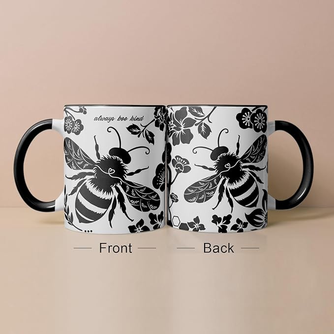 Bee Cups 11Oz Bee Gifts for Women Black and White Boho Coffee Mug Bumble Bees Gifts Cute Coffee Mug for Women Microwave & Dishwasher Safe