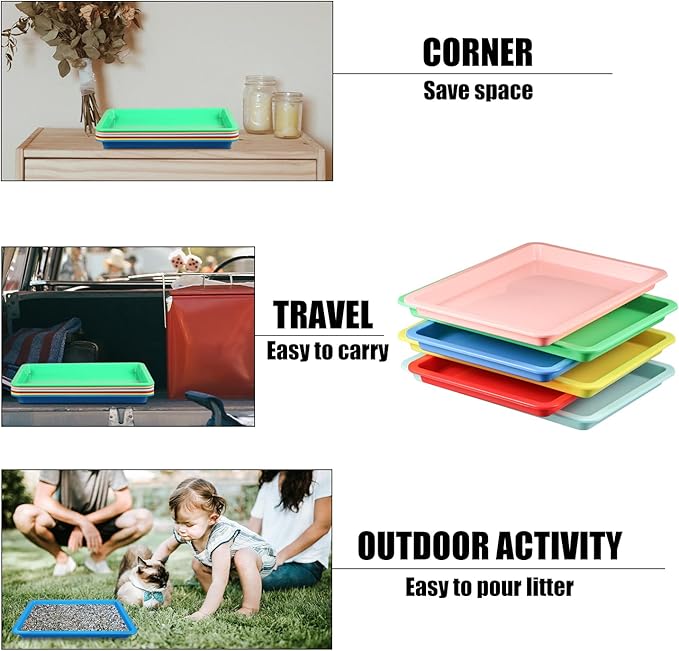 6pcs Kitten Litter Box, Plastic Cat Litter Trays Colorful Kitten Litter Pan Cat Waste Tray for Indoor Kittens (6 Colors)