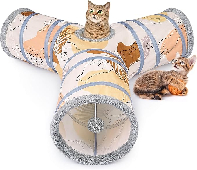 Glittme Cat Tunnel, 3 Way Cat Tunnels for Indoor Cats with 3 Toy Balls, Peekaboo Cat Cave, Collapsible Cat Tubes and Tunnels for Cat, Puppy, Kitty