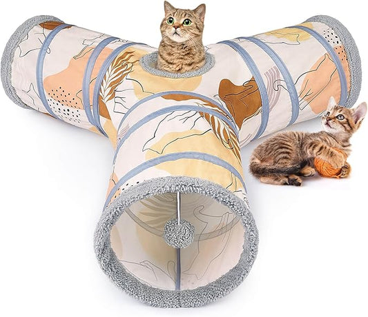Glittme Cat Tunnel, 3 Way Cat Tunnels for Indoor Cats with 3 Toy Balls, Peekaboo Cat Cave, Collapsible Cat Tubes and Tunnels for Cat, Puppy, Kitty