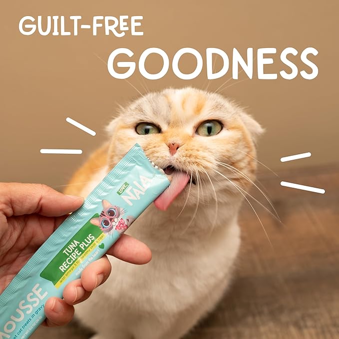 LOVE, NALA - Natural Lickable Cat Squeeze Up Treat,Topper - Tuna & Salmon Mousse - Wet Food Cat Puree - Grain Free, Fiber Blend, Minerals, Vitamins - 4 Pack 2 oz.