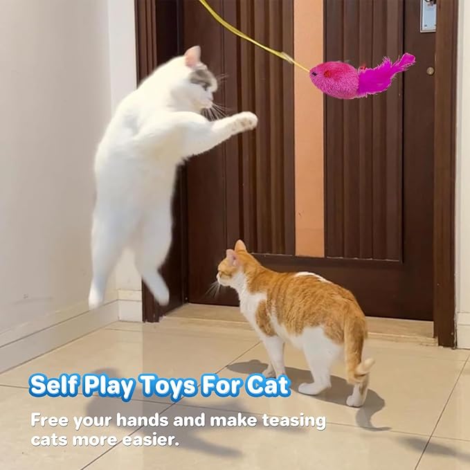 LEWISER Cat Toys Hanging Mouse, Vivid Chirping, Cat Catching Mouse Toy, Interactive Cat Mice Toys for Indoor Cats Kittens Self Play Chase Exercise, Set P