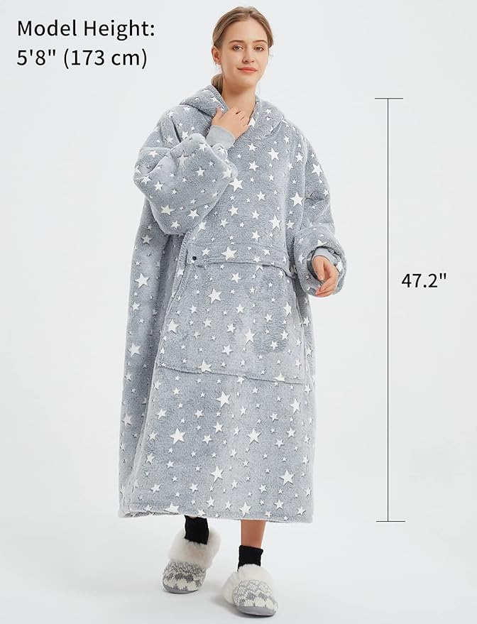 KFUBUO Glow in The Dark Wearable Blanket Hoodie for Adults Long Sherpa All Patterns Oversized Sweatshirt Blanket with Pockets Birthday Gifts for Women