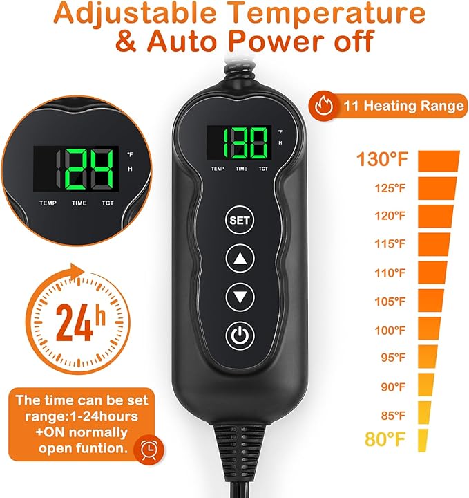 GASUR Heated Dog Bed, Waterproof Electric Dog Cat Heating Pad with Timer, Temperature Adjustable Heatded cat Bed for Winter,Auto Power-Off,Anti-bite Heating Pad for Dogs Cats-35''x24'', Large