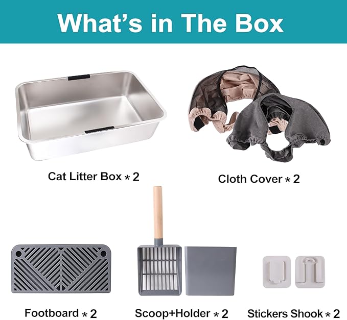 2 Pack Large(24*16*17"H) Stainless Steel Cat Litter Box with Lid, Extra Large Metal Litter Box for big cats, Litter box Includes Litter Scoop Scoop Holder Footpad Easy Cleaning Non-Sticky