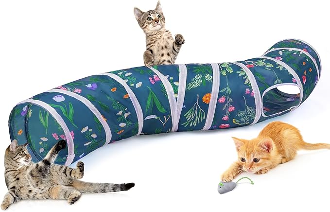 Glittme Cat Tunnel, Cat Tunnels for Indoor Cats, S-Shape Peekaboo Cat Cave with Cat Toys, Foldable Cat Tubes and Tunnels for Cats, Rabbit, Puppy, Guinea Pig