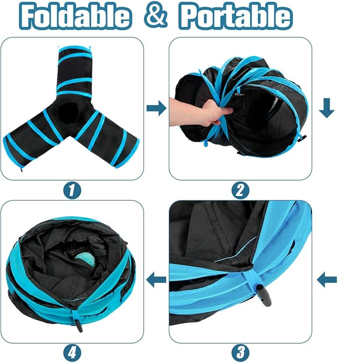Cat Tunnel, Collapsible 3 Way Play Pet Cat Tunnels for Indoor Cats Outdoor Tube Toys with Pom Ball for Rabbits Kittens Dogs