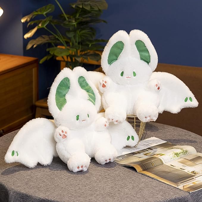 PEACH CAT Cute White Bat Bunny Plush Pillow Kawaii Bat Rabbit Stuffed Animal for Kids 16"