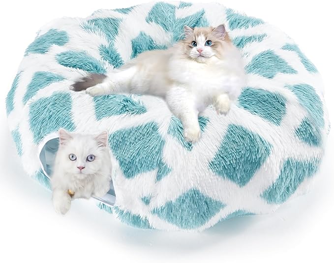 Cat Tunnel Bed,Collapsible Cat Donut Tunnel,Circle Foldable Peekaboo Cat Cave,Enrichment Cat Tube for Indoor Cats,Puppy and Pet