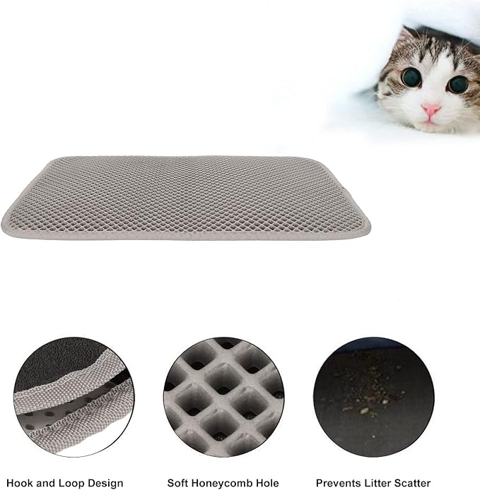 ASHATA Cat Litter Mat, Double Layer Design Urine Proof Trapper Mat for Litter Boxes, Double Layer EVA Litter Trapping Mat for Kitten, Easy to Clean Scatter Control (Grey)