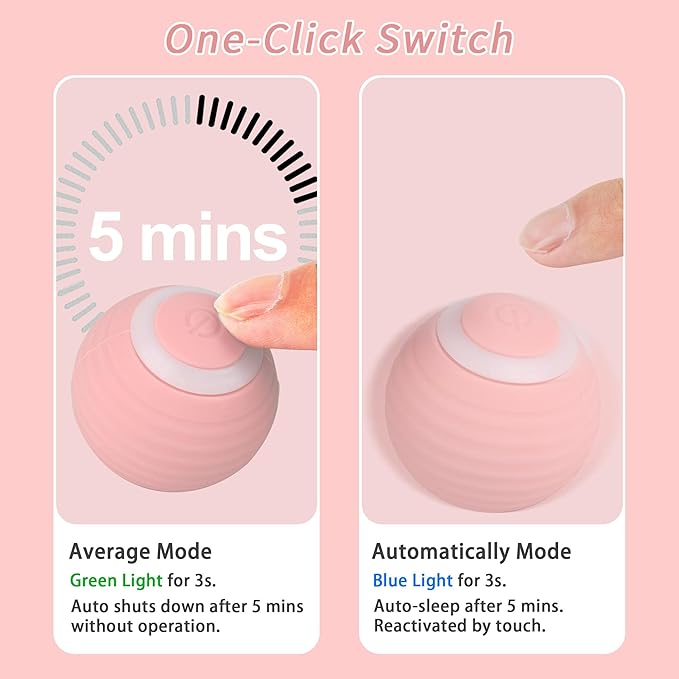 Interactive Cat Toys Ball Pet Smart Ball Automatic Rolling Chase Ball with Colorful Lights, Perfect Indoor Playmate Toy Ball for Kitten & Puppy Dog Playing, USB Rechargeable (Pink)