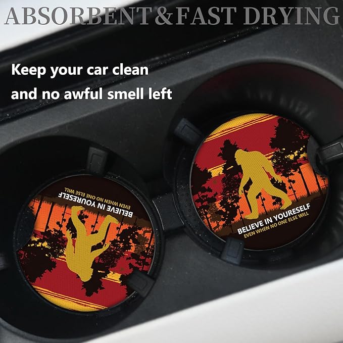 Believe in Yourself Anti-Slip Rubber Car Cup Mat with A Finger Notch - 2 Pack Absorbent Drinks Coasters for Women's Interior
