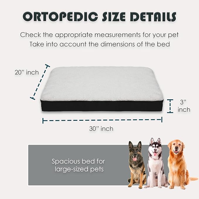 Orthopedic Dog Bed, Memory Foam Revisable Two Side with Washable Removable Cover,Medium, 30”x20”