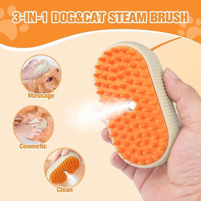 Dog Steam Brush,3 in 1 Cat Steam Brush,Steam Cat Brush,Silicone Massage Grooming Pet Steam Brush for Cats Dogs,Rechargeable Cat Steam Brush for Shedding,Cleaning,Spritz Defur Comb for Cats