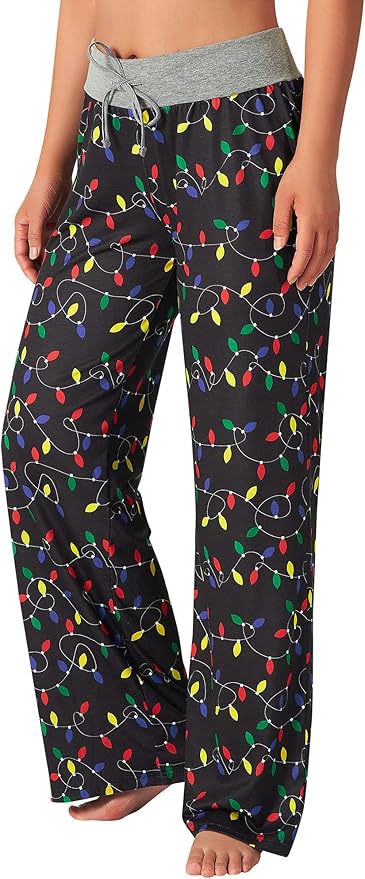 ALISISTER Christmas Womens Pajama Pants Casual Comfy Sleepwear Wide Leg Drawstring Bottoms