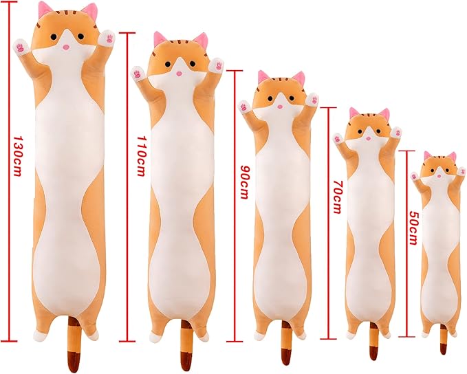 Cute Cat Plush Long Body Pillow, 43 inch Cat Stuffed Animals Plushie Toy Soft Throw Sleeping Cotton Kitten Pillow Gift for Kids Girls (Pink, 43.3")