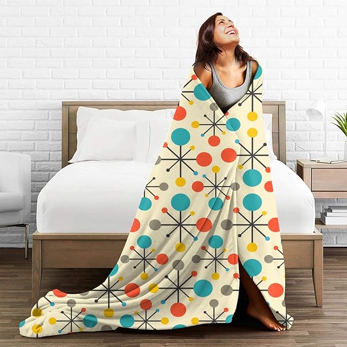 Mid Century Retro Throw Blanket Soft Cozy Plush Warm Fleece Blanket for Sofa Couch Bed 80"X60"