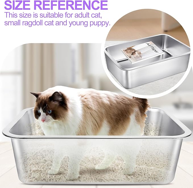 3 Pack Stainless Steel Cat Litter Boxes 23.6"L x 15.7"W x 5.9"H Extra Large Metal Litter Boxes with High Side Sturdy Aluminum Cat Litter Pans for Pet No Smell, Non Stick, Easy to Clean (XL)