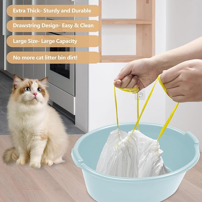 30 Count Cat Litter Box Liners, 36" x 18" Drawstring Litter Liner Bags for Litter Box, Extra Thick Durable Cat Litter Pan Bags for Pet Cat Supplies