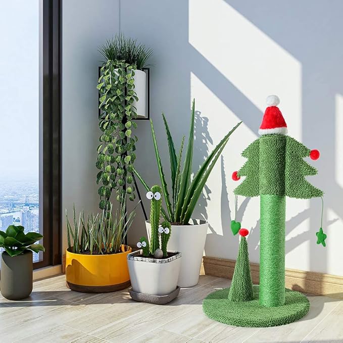BOLUO Cat Scratching Post Tall Ceder Christmas Cat Trees for Adult Large Cats Scratcher Cute Toy Kitten Kitty Sisal Scratch with Teaser Ball Indoor Outdoor 31 inch