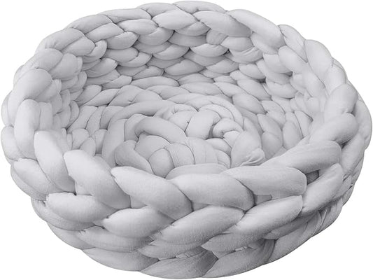 Lucky Monet Cat Basket Bed Cotton Knitted Round Pet Beds for Cats Cute Boho Cat Pet Bed Warm Woven Cat Nest for Puppy Kitten Cats Dogs (15.7", Light Gray)