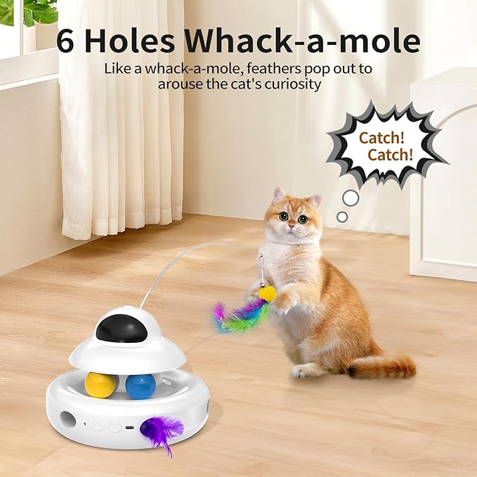 Cat Toy,Interactive 4-in-1 Automatic Cat Toys for Indoor Cats,Electronic Whack a Mole, Fluttering Butterfly,Track Balls Kitten Toy,Feather Toys for All Breeds