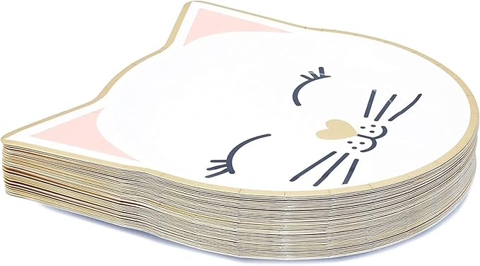 48-Pack Gold Foil Die-Cut Cat Paper Plates Birthday Party Supplies (9.5x9.9 in)