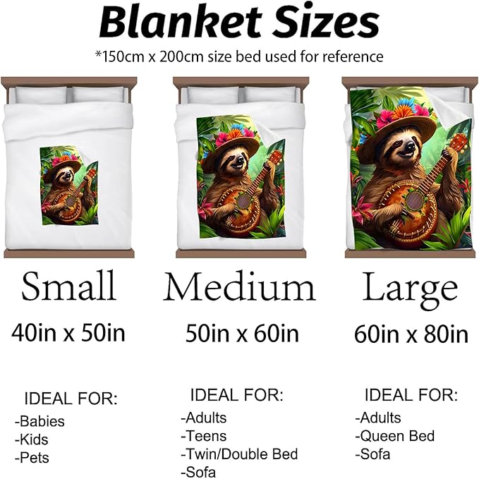 Music Sloth Blanket, Soft & Warm Flannel Throw Blanket - Cozy Lightweight Blankets for Travel, Sofa, Office, Bedroom for Adults Kids - Ideal for All Season 60"×50"