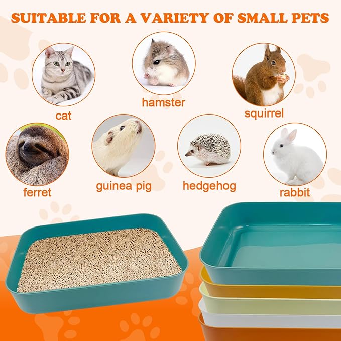 5 Pcs Small Litter Box,13.9 x 9.8 x 3 Inch Plastic Kitten Litter Pan, Low Entry Waterproof Open Cat Litter Box Travel Toilet for Small Pet Kitty Bunny Guinea Pig, Easy to Clean, Multicolor