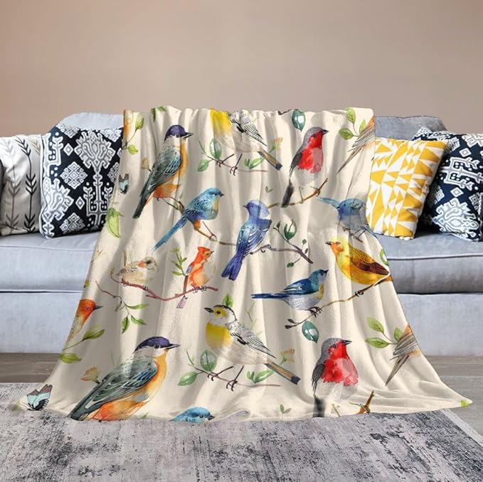 Birds Blanket Spring Gifts for Girls & Boys - Soft, Warm Fleece & Flannel Plush Blankets for Bed, Sofa, Couch - 50"x60"