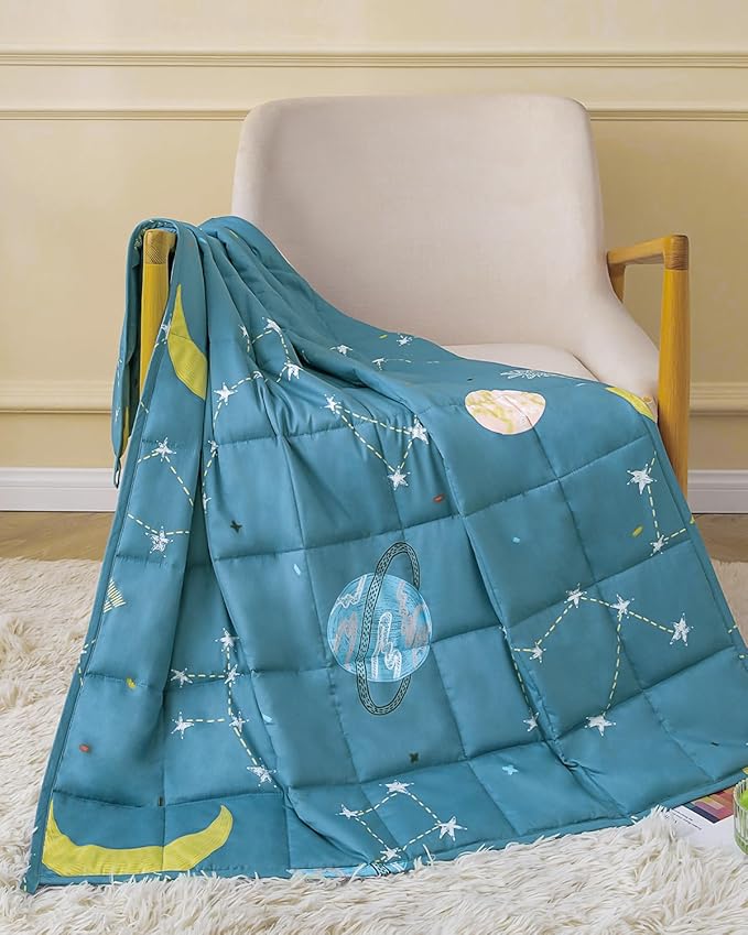 Sivio Weighted Blanket, Cotton Heavy Blanket for Calm, Soft and Breathable Weighted Throw, Moon and Star, 41" x 60" 7LBS